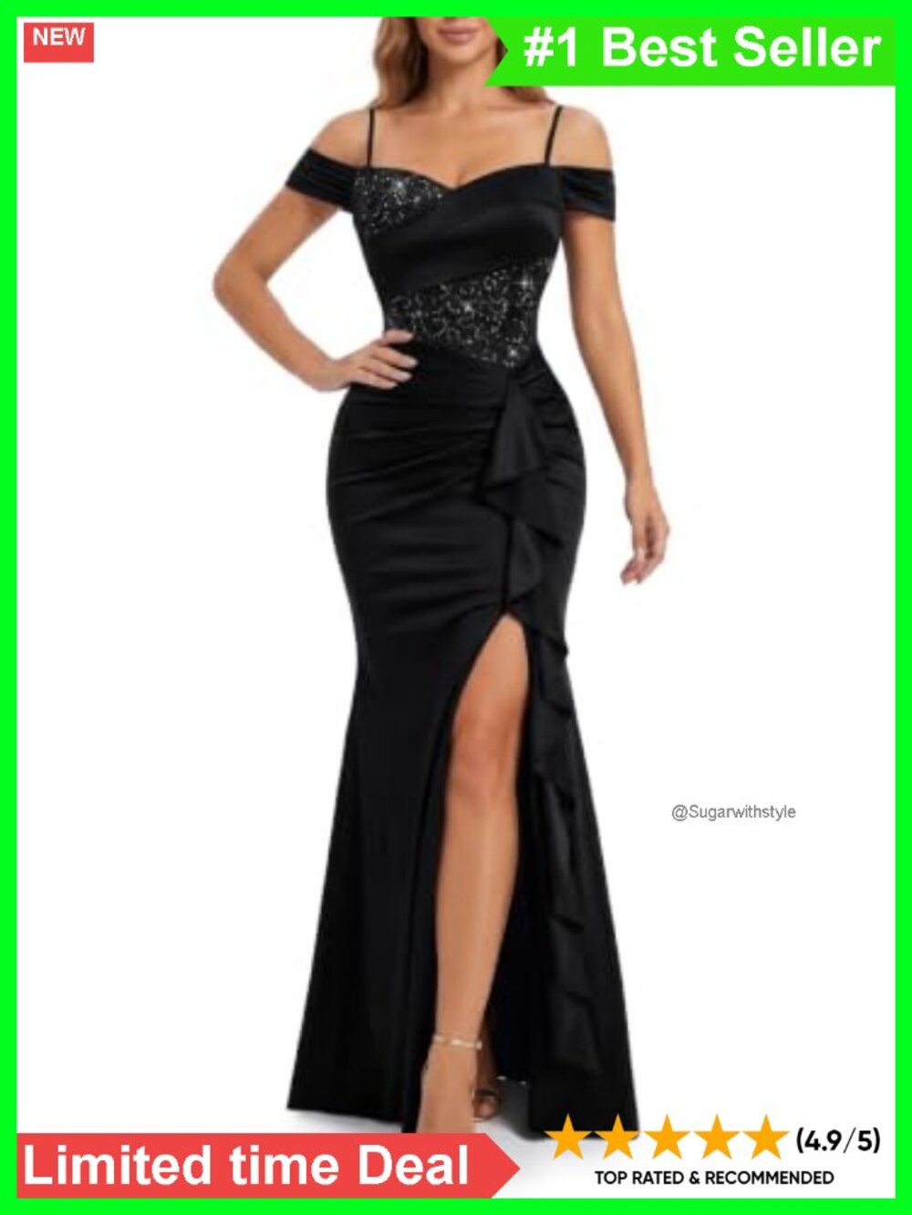 Off Shoulder Lace Sequin Formal Maxi Dress Split